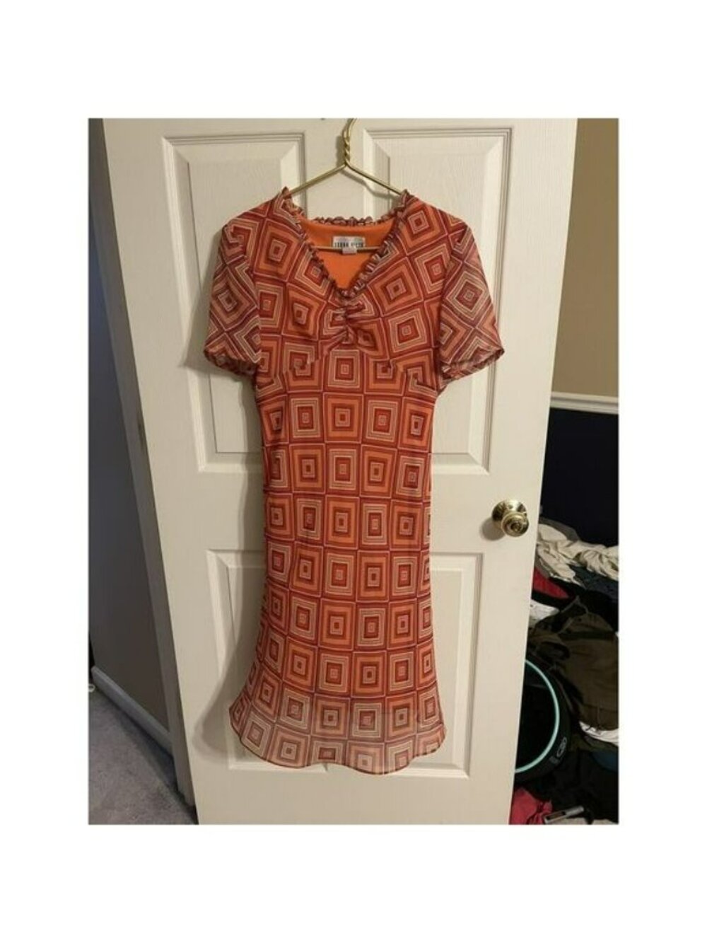 Donna Ricco floral paisley Y2k 90s Polyester Med 8 Geometric Orange Mod Dress